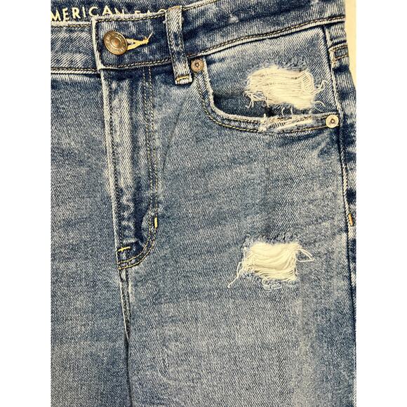 American Eagle (AE) Real Good Mom Stretch Distressed Straight Denim Jeans Sz 4 - Picture 4 of 11